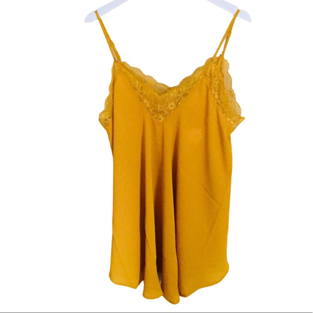 ODDY ODDI Plus Size 3X Lace Trim Camisole V-Neck Mustard Yellow Cami NWT